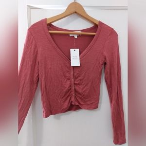 Pink Long Sleeve Crop Top with Buttons by Pink Rose. Size Small.